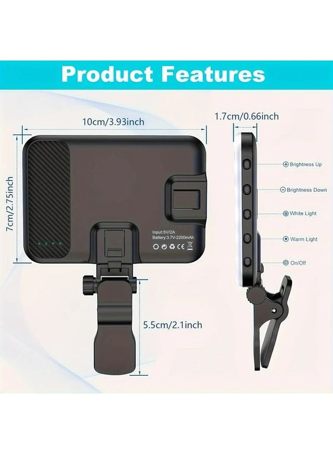 Colorful Black Portable 60 LED Selfie Light With 2200mAh Battery Clip On Design CRI 97 Plus 3 Modes For Phone Webcam Photography Makeup Video Calls - Image 2